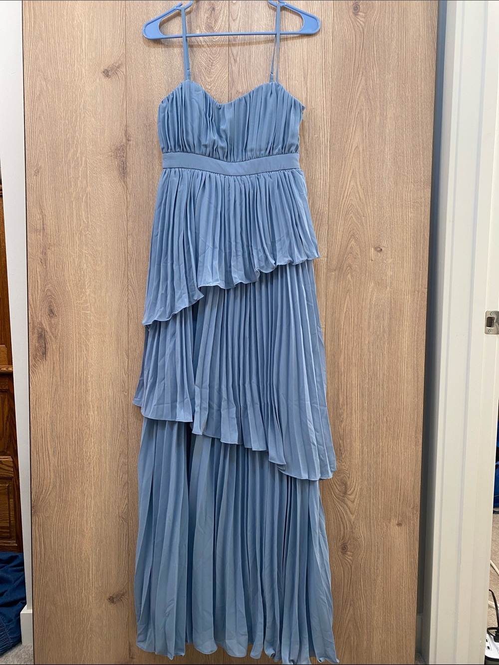 Lulu's Dusty Blue Pleated High-Low Maxi Dress